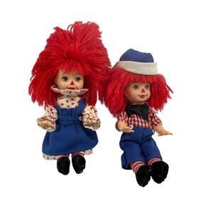 Vintage Mini Raggedy Ann & Andy Style Dolls Pair Red Yarn Hair 5 Inch Cloth